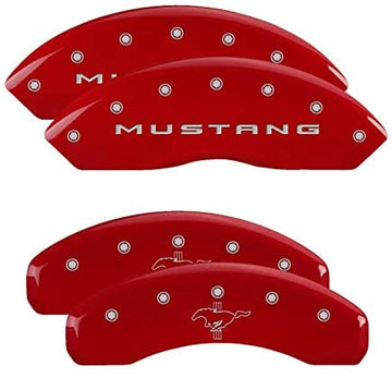 MGP Caliper Covers 10202SMB2RD Red Powder Coat Finish Engraved Front Mustang Rear Bar and Pony Caliper Cover, (Set of 4) Red Standard Brake System