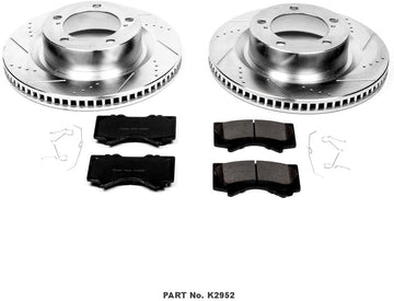 Power Stop K2952 Front Ceramic Brake Pad and Cross Drilled/Slotted Combo Rotor One-Click Brake Kit