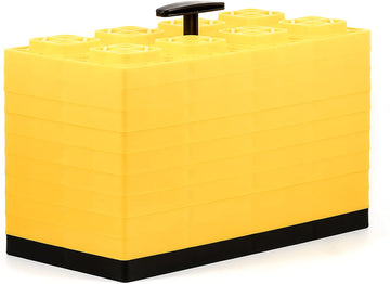 Camco FasTen 4x2 Leveling Block For Dual Tires, Interlocking Design Allows Stacking To Desired Height, Includes Secure T-Handle Carrying System, Yellow (Pack of 10) Dual Tires Yellow