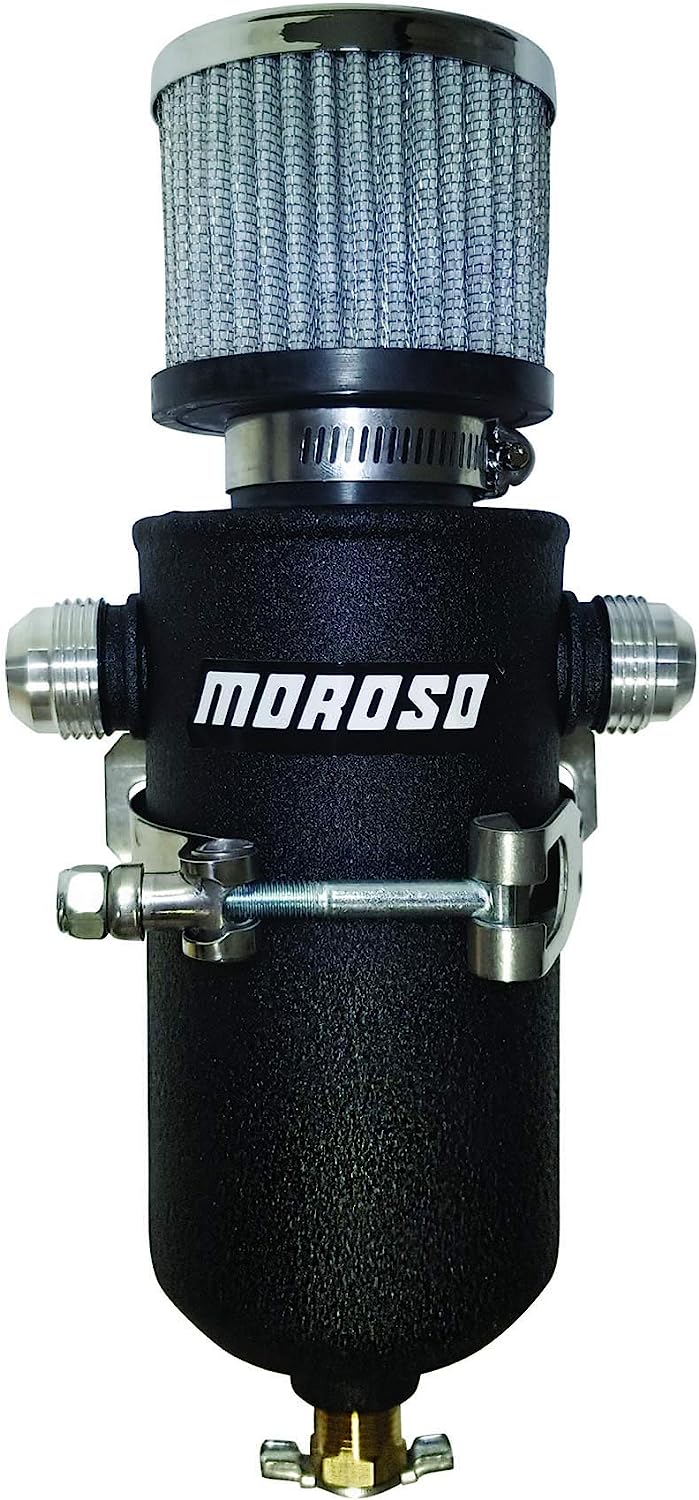 Moroso 85752 Moroso 10AN Male Fittings Catch Can Breather Tank - Black Powder Coat main image 0