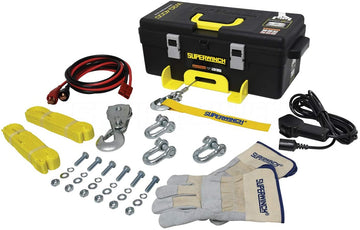 Superwinch 1140222 Winch 2 Go 12V 4000 Portable Winch System (4000lb with Wire Rope, Pulley Block, Gloves, Straps and D-Shackles) Steel Rope