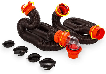 Camco RhinoFLEX 20ft RV Sewer Hose Kit, Includes Swivel Fittings and Translucent Elbow with 4-In-1 Dump Station Fitting, Storage Caps Included 20 Foot