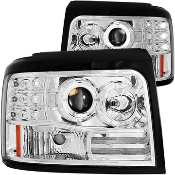 AnzoUSA 111183 Chrome Projector Halo Headlight with Side Marker and Parking Light for Ford F-150/F-250/Bronco - (Sold in Pairs)