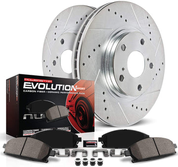 Power Stop K2952 Front Ceramic Brake Pad and Cross Drilled/Slotted Combo Rotor One-Click Brake Kit