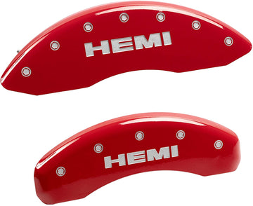 MGP Caliper Covers 55001SHEMRD 'Hemi' Engraved Caliper Cover with Red Powder Coat Finish and Silver Characters, (Set of 4)