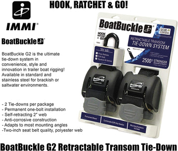 BoatBuckle G2 Retractable Transom Tie-Down, 2 x 43-Inch, Black