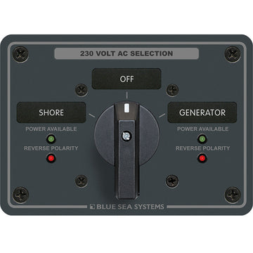 Blue Sea 8357 AC Rotary Switch Panel 65 Ampere 2 Position + OFF, 2 Pole