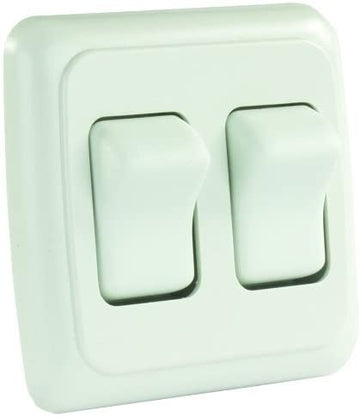 JR Products 12015 White Double SPST On-Off Switch with Bezel