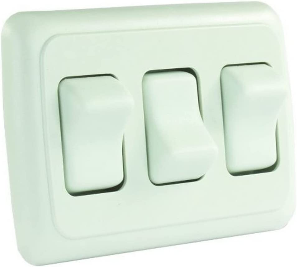JR Products 12025 White Triple SPST On-Off Switch with Bezel