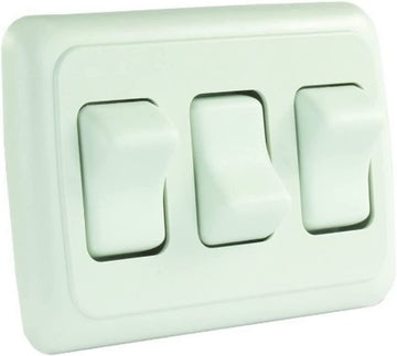 JR Products 12025 White Triple SPST On-Off Switch with Bezel