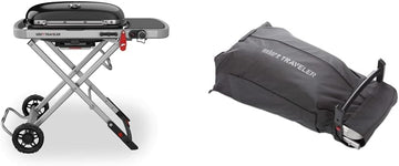 Weber Traveler Gas Grill, Portable Stand-Up Propane BBQ, Black (9010001) & Traveler Portable Cargo Protector, BBQ Cover, black (7030) Gas Grill + Cargo Protector
