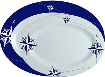 MB Coastal Designs Northwind Nautical Shatter Proof Serving Tray, Navy Blue/White, Set of 2