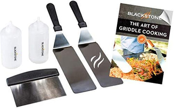 Blackstone 1542 Flat top Griddle Professional Grade Accessory Tool Kit (5 Pieces) 16 oz Bottle, Two Spatulas, Chopper/Scraper and One Cookbook-Perfect for Cooking Indoor or Outdoor