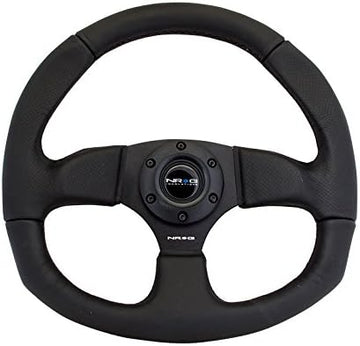 NRG Innovations NRG-RST-009R Reinforced Steering Wheel Leather Steering Wheel With/Black Stitch/Black Leather/Spoke D-Shape Flat Bottom 320 MM / 330 MM