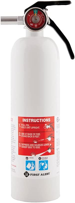 First Alert Fire Extinguisher FE5GR, Recreation Vehicle and Marine Fire Extinguisher, White, Rechargeable, REC5 REC5 Fire Extinguisher