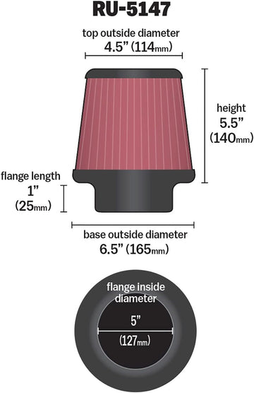 K&N RU-5147 Universal Rubber Filter