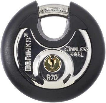 BRINKS - 70mm Commercial Stainless Steel Keyed Discus Padlock - Stainless Steel Body with Stainless Steel Shackle Black