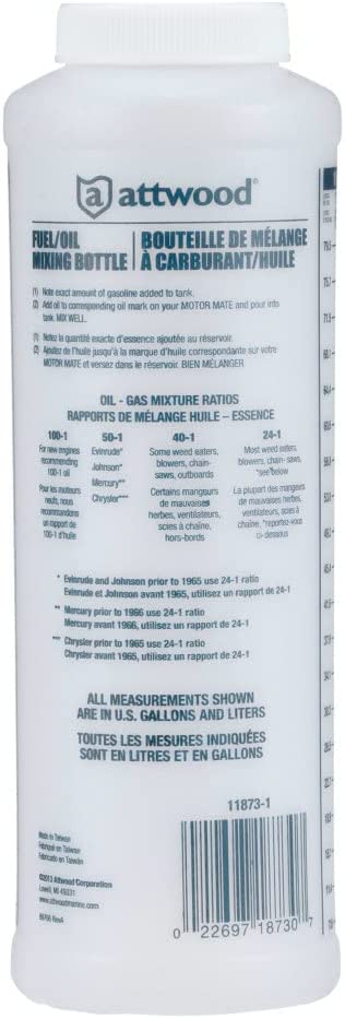 Attwood 11873-1 Wide-Mouth Marine Fuel/Oil Mixing Bottle 1-Quart