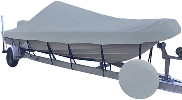 Styled to Fit Boat Cover, V-Hull Center Console Shallow Draft Fishing Boat, O/B Motor - Length:19'6" Width:102", Mist Gray Sun-DURA
