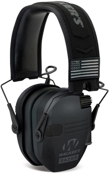 Walker's Razor Slim Low Profile Electronic Earmuffs Black/America Patch Electronic Muff