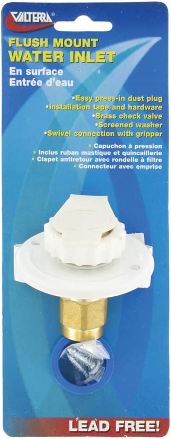 Valterra A01-0171LFVP Flush-Mount Water Inlet - FPT, 2-3/4" Flange, White (Carded)