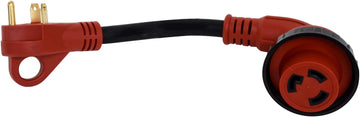 Valterra A10-3030D90VP Mighty Cord 90° Detachable 12" Adapter Cord - 30AM to 30AF, Red (Carded) 30 Amp Male - 30 Amp Female