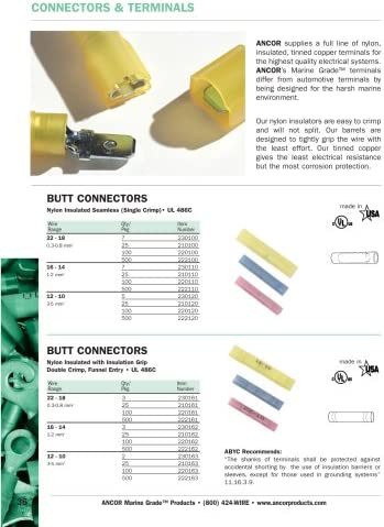Ancor Marine Grade Electrical Nylon Insulated Single Crip Butt Connectors 5 Pack 12 to 10-Gauge