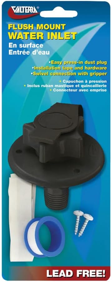 Valterra A01-0168BKVP Flush-Mount Water Inlet - MPT, 2-3/4" Flange, Black (Carded)
