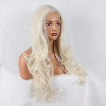 Jiabei Daily White Big Wave Curly Hand Weaving Heat Resistant Hair Wigs (Color : Cremy-white)