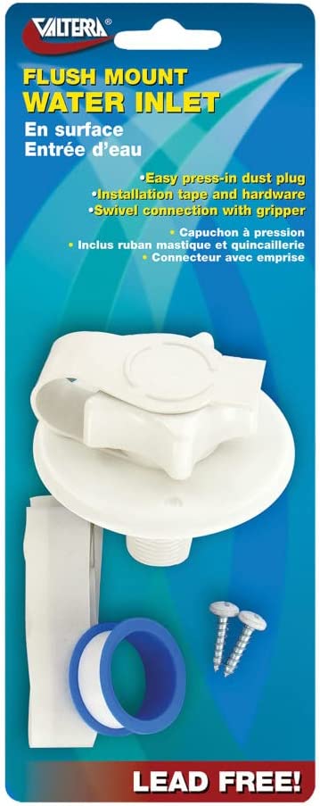 Valterra A01-0168VP Flush-Mount Water Inlet - MPT, 2-3/4" Flange, White