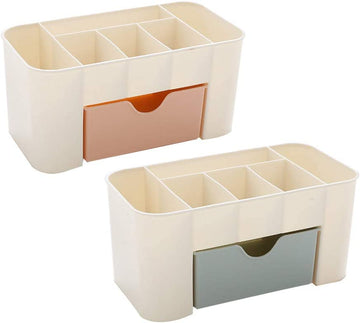CABILOCK Make Up Organiser 2pcs Multifunctional Saving Space Desktop Comestics Toiletry Organizer Makeup Storage Box with Drawer (Random Color)