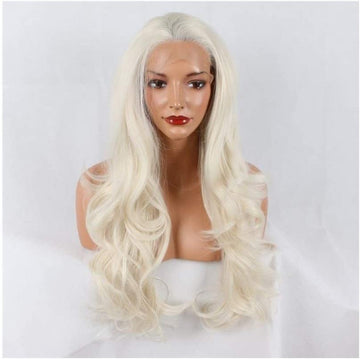 Jiabei Daily White Big Wave Curly Hand Weaving Heat Resistant Hair Wigs (Color : Cremy-white)