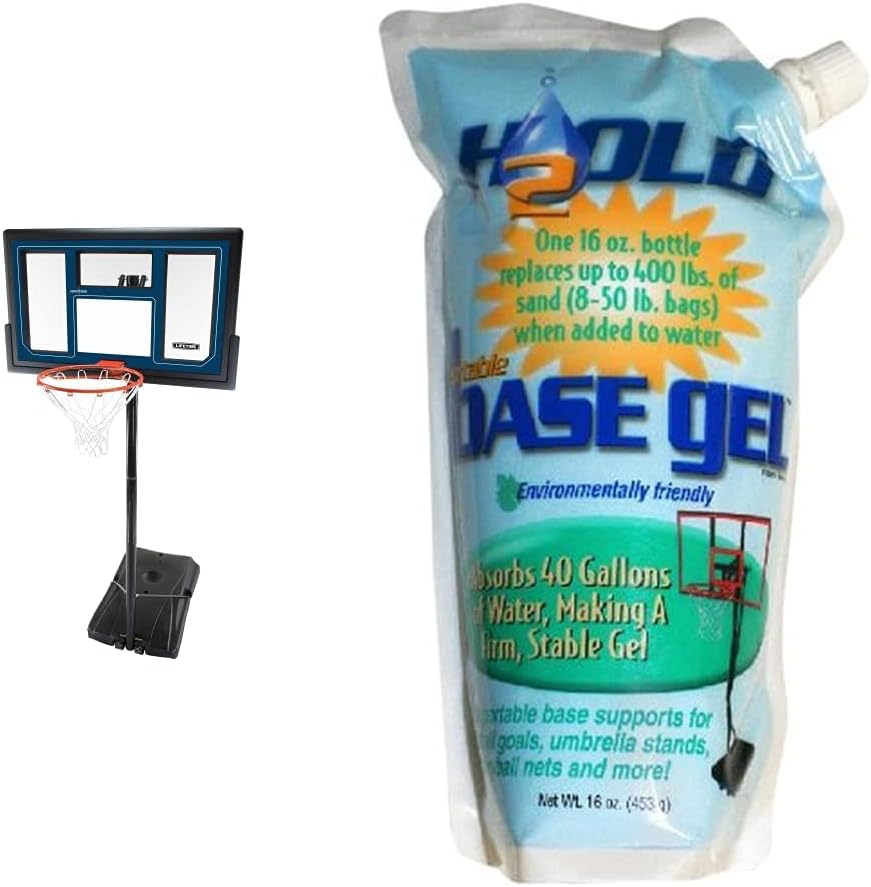 Lifetime 1529 Courtside Height Adjustable Portable Basketball System, 50 Inch Shatterproof Backboard, Black/Red/Blue, Standard Basketball System + Bases Polymer, 16-Ounce