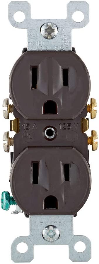 Leviton 5320-CP 15 Amp, 125 Volt, Duplex Receptacle, Residential Grade, Grounding, All Screws Backed Out (Brown)