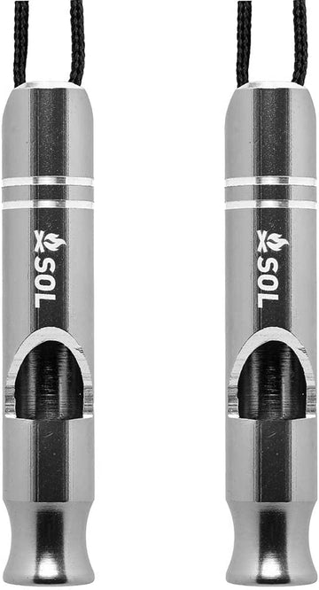 S.O.L. Survive Outdoors Longer Rescue Metal Whistle- 2 Pack