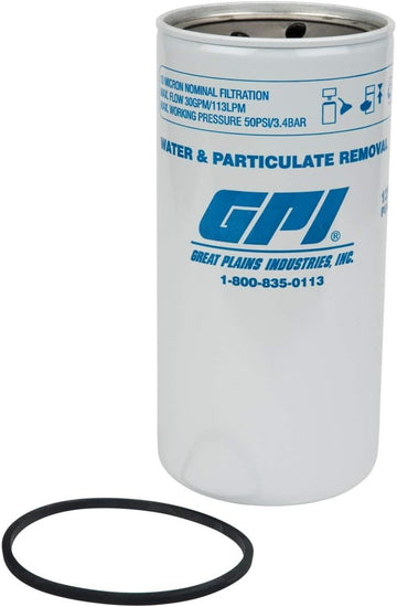 GPI PW-30-10-1.5 Water and Particulate Fuel Filter, 30 GPM (113 LPM), 10 Micron, 1-1/2-16 UNF Thread (GPI Genuine Accessory 129320-02)