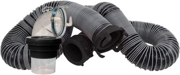 Valterra Silverback™ 15-Foot RV Sewer Hose Kit, Universal Sewer Hose for RV Camper, Includes 15-Foot Hose with Rotating Fittings, 90 Degree Clearview Sewer Adapter and 2 Drip Caps 15'