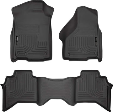Husky Liners Weatherbeater Series | Front & 2nd Seat Floor Liners - Black | 99011 | Fits 2009-2018 Dodge Ram 1500 Quad Cab, 2019-2022 Ram 1500 Classic Quad Cab 3 Pcs Black Weatherbeater Front & 2nd Seat Floor Mats Quad Cab