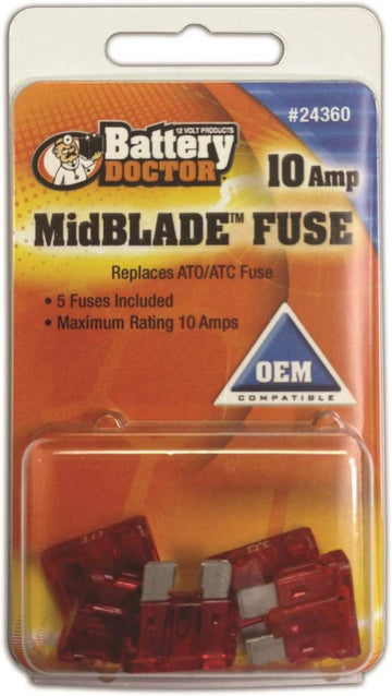 Wirthco Engineering 24360 ATO/ATC MidBlade Fuse - 10A Red, Pack of 5 quantity 1