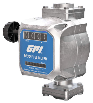 GPI 165100-01, M30-G8N Mechanical Fuel Meter, 5 to 30 GPM, 1” NPT Inlet/Outlet, 4-Digit Display, -2% Accuracy M30-G8N Gallons