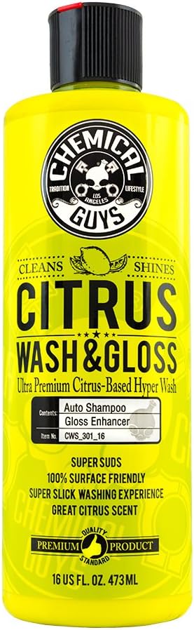 Chemical Guys CWS_301_16 Citrus Wash & Gloss Foaming Car Wash Soap (Works with Foam Cannons, Foam Guns or Bucket Washes) Safe for Cars, Trucks, Motorcycles, RVs & More, 16 fl oz, Citrus Scent 16 oz