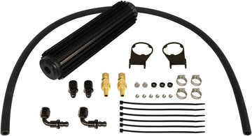 DER Fluid Cooler, Power Steering, 10-1/4 x 3-1/4 x 3 in, Heat Sink, 1/2 in NPT Female Inlet/Outlet, Brackets/Fittings/Hoses, Aluminum, Black Anodize, Jeep Wrangler 2007-18, Kit