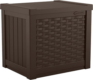 Suncast 22-Gallon Small Deck Box - Lightweight Resin Outdoor Storage Deck Box and Seat for Patio Cushions, Gardening Tools and Toys - Java Brown