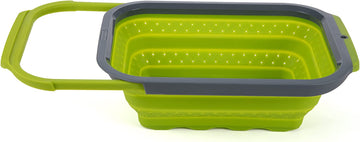 Collapsible Silicone Over-The-Sink 6 Qt Colander, Green/Black