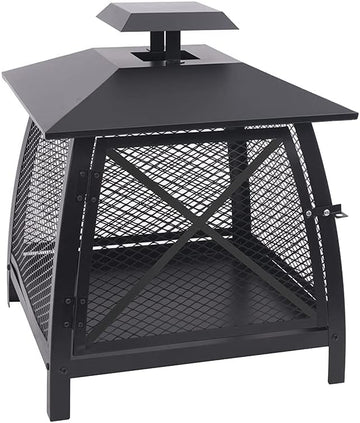 Blue Sky Outdoor Living 360 Degree Outdoor Steel Patio Fireplace with Rain Guard, Black