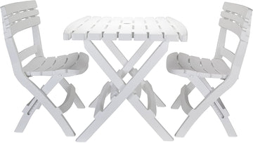 Camco Outdoor Folding Table and Chair Set | Ideal for RVs, Campsites, Picnics and Patios | Three-Piece, White (51640)