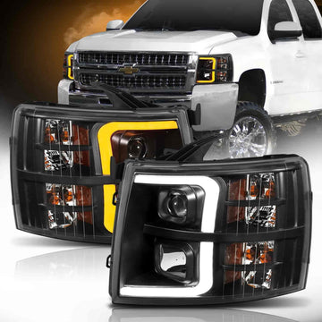 Anzo USA 111410 Projector Headlight Set w/Plank Style Switchback Black w/Amber Pair Projector Headlight Set