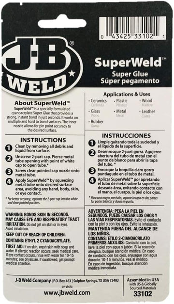 J-B Weld 33102 SuperWeld Glue - 2g Super Glue Tubes