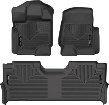 Husky Liners X-act Contour Series | Front & 2nd Seat Floor Mats, Black, 3 pc. | 53468 | Fits 2021-2022 Ford F-150 SuperCrew, (w/fold Flat Under seat Storage Box.)