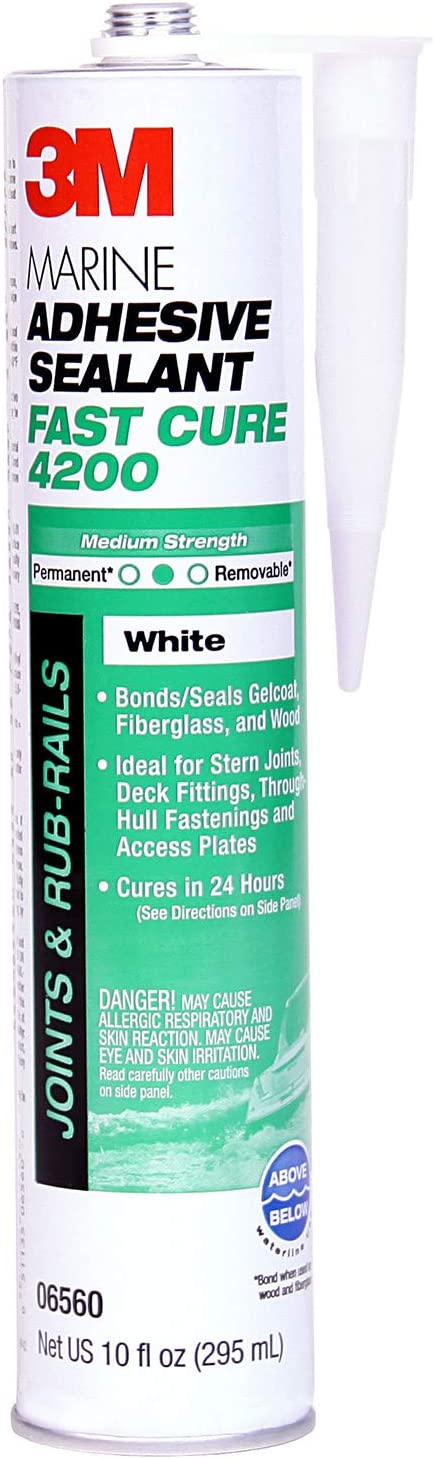 3M Adhesives 51135065600 Marine Adhesive Sealant Fast Cure 4200 (06560) – Semi-Permanent Flexible Adhesive Sealant for Boats and RVs – White - 1/10 Gallon 1/10 Gallon cartridge